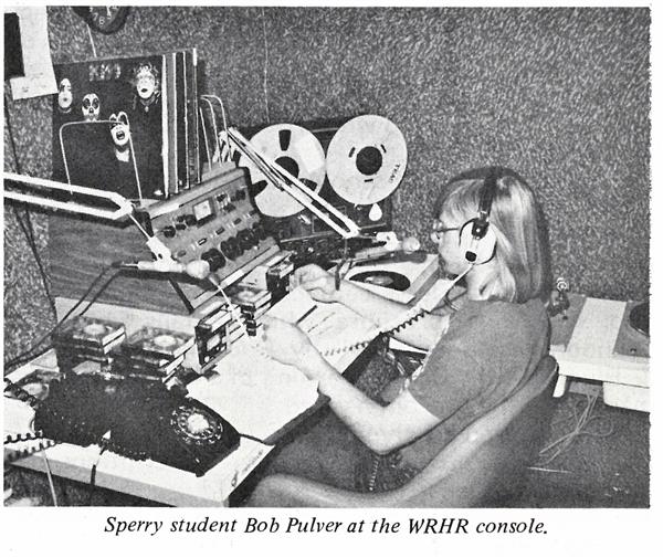 Photo from a school newsletter story about the station showing student Bob Pulver at the station desk